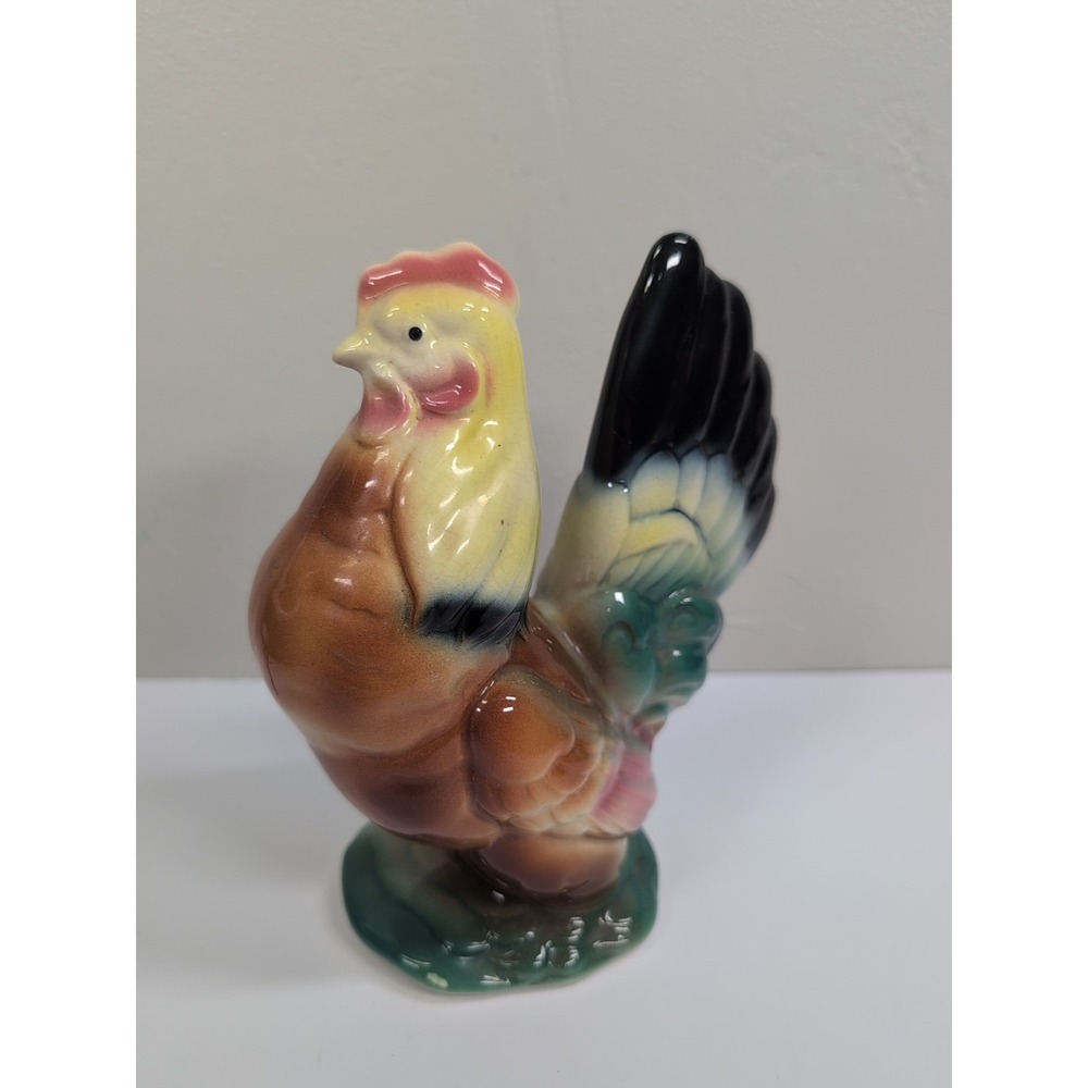 Vintage Royal Copley Colorful Ceramic Chicken Hen Figure Farmyard 7.5 In